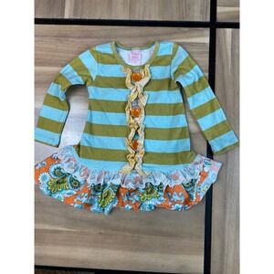 Giggle Moon Girls 24M Striped Ruffle Dress Orange Blue Green Cute